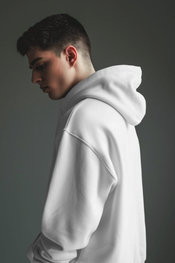 White Basic Oversized Hooded sweatshirt