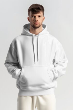 White Basic Oversized Hooded Sweatshirt